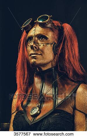 Portrait of a robot steampunk woman View Large Photo Image Stock Photo - Portrait of a robot steampunk woman. Fotosearch