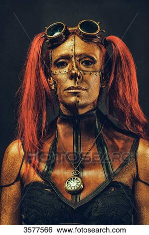 Portrait of a robot steampunk woman View Large Photo Image Stock Photograph - Portrait of a robot steampunk woman. Fotosearch