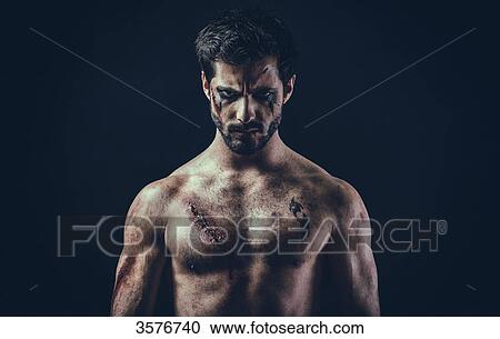 Stock Image - Portrait of a shirtless fighter. Fotosearch