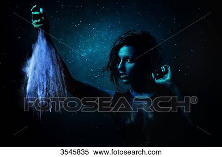 Portrait of a young woman painted in blue with blue dust View Large Photo Image Stock Photography - Portrait of a young woman painted in blue with blue dust. Fotosearch