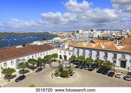 Stock Image - Portugal, Algarve. Faro. Main square and episcopal palace.. Fotosearch