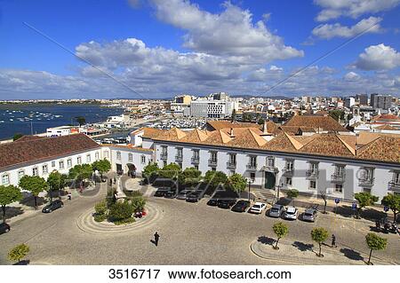 Stock Photo - Portugal, Algarve. Faro. Main square and episcopal palace.. Fotosearch