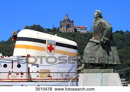 Portugal, Viana do Castelo. Statue of Joao Alvares Fagundes, navigator. Gil Eanes' ship. View Large Photo Image Stock Photo - Portugal, Viana do Castelo. Statue of Joao Alvares Fagundes, navigator. Gil Eanes' ship.. Fotosearch