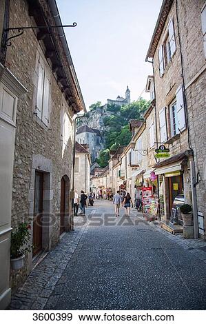 Stock Photo - Shopping alley in Rocamadour, Lot, France. Fotosearch