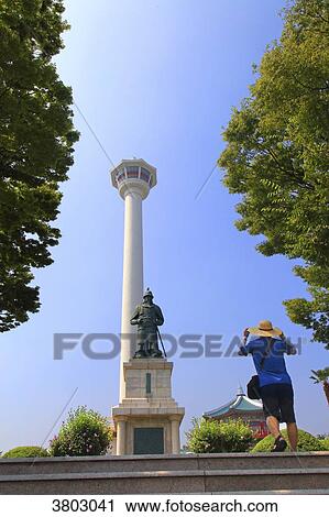 South Korea, Busan. Busan Tower. Statue of Admiral Yi Sun-shin View Large Photo Image Stock Image - South Korea, Busan. Busan Tower. Statue of Admiral Yi Sun-shin. Fotosearch