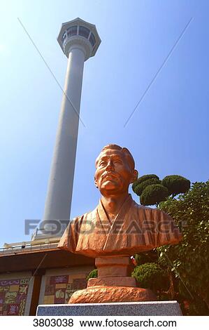 South Korea, Busan. Busan Tower. Donganhuijehyungsang, activist for national independence View Large Photo Image Stock Photo - South Korea, Busan. Busan Tower. Donganhuijehyungsang, activist for national independence. Fotosearch