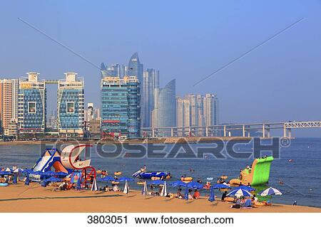 Stock Image - South Korea, Busan. Gwangalli Beach. Fotosearch