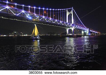 South Korea, Busan. Gwangan bridge by night View Large Photo Image Stock Photography - South Korea, Busan. Gwangan bridge by night. Fotosearch