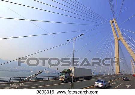Stock Photograph - South Korea, Busan. Gwangan bridge. Fotosearch