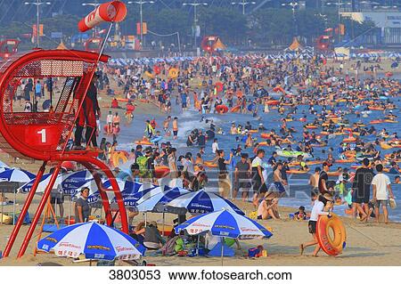 Stock Image - South Korea, Busan. Haeundae Beach. Fotosearch