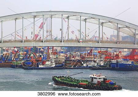Stock Photograph - South Korea, Busan. The harbor. Fotosearch