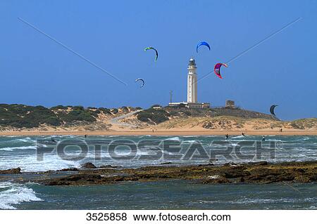 Stock Photo - Spain. Andalusia, Costa del Sol. Trafalgar lighthouse in Los Canos de Meca.. Fotosearch