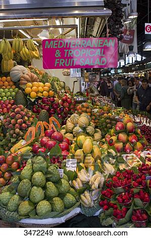 Spain, Catalonia, Barcelona, Boqueria Market, mediterranean and tropical fruits. View Large Photo Image Stock Photo - Spain, Catalonia, Barcelona, Boqueria Market, mediterranean and tropical fruits.. Fotosearch