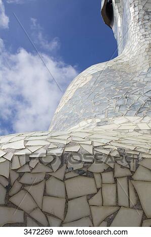 Stock Photo - Spain, Catalonia, Barcelona, Casa Batllo, ceramics on the terrace, architect: Antoni Gaudi.. Fotosearch