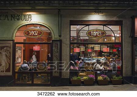 Spain, Catalonia, Barcelona, la Rambla, facademerican Soda, restaurant, night time View Large Photo Image Stock Image - Spain, Catalonia, Barcelona, la Rambla, facademerican Soda, restaurant, night time. Fotosearch