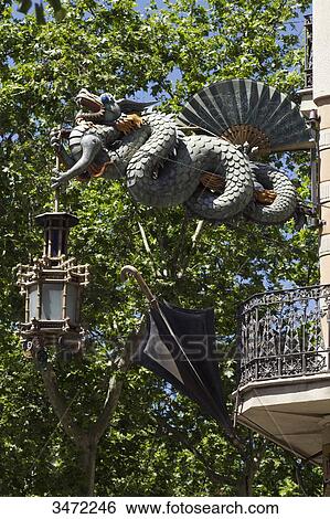 Spain, Catalonia, Barcelona, la Rambla, dragon of la Casa dels Paraigues View Large Photo Image Stock Photograph - Spain, Catalonia, Barcelona, la Rambla, dragon of la Casa dels Paraigues. Fotosearch