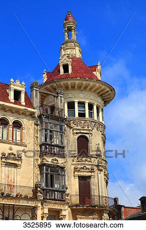 Stock Photography - Spain, Galicia. Ribadeo. Historical centre. Casa de Indiano Torre de los Moreno.. Fotosearch