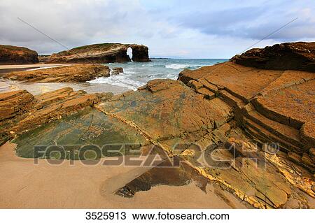 Stock Image - Spain, Galicia. Ribadeo. Las Catedrales beach.. Fotosearch