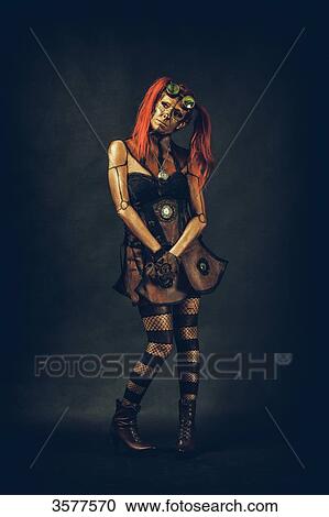 Steampunk robot woman with red hair View Large Photo Image Stock Image - Steampunk robot woman with red hair. Fotosearch