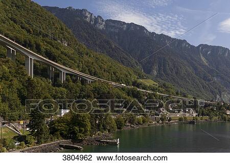 Switzerland, Canton of Vaud, region of Leman, highway 9 (E27) seen from lake Geneva View Large Photo Image Stock Image - Switzerland, Canton of Vaud, region of Leman, highway 9 (E27) seen from lake Geneva. Fotosearch