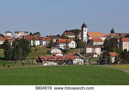 Stock Photo - Switzerland, Jura canton, Franches-Montagnes, village of Cret-Brule. Fotosearch