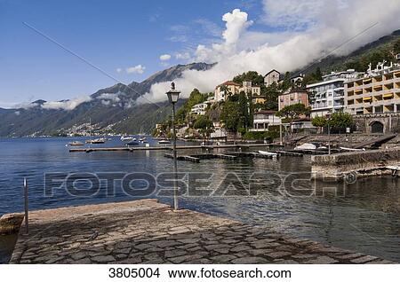 Switzerland, Ticino canton, Ascona, from Giuseppe Motta Place on Lake Maggiore View Large Photo Image Picture - Switzerland, Ticino canton, Ascona, from Giuseppe Motta Place on Lake Maggiore. Fotosearch