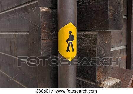 Stock Photo - Switzerland, Valais canton, region of Sierre, Val d'Anniviers, listed village of Grimentz. Hiking path sign.. Fotosearch