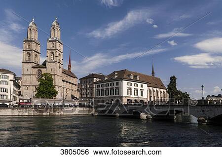 Switzerland, Zurich canton, city of Zurich, Grossmunster cathedral in the old town View Large Photo Image Stock Photograph - Switzerland, Zurich canton, city of Zurich, Grossmunster cathedral in the old town. Fotosearch