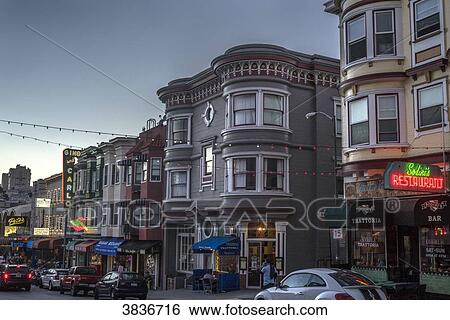 USA, California, San Francisco, North Beach district,, Little Italy, italian district at twilight View Large Photo Image Stock Photograph - USA, California, San Francisco, North Beach district,, Little Italy, italian district at twilight. Fotosearch
