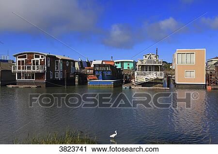 Usa, Californie, San Francisco, Sausalito, Houseboats. View Large Photo Image Stock Image - Usa, Californie, San Francisco, Sausalito, Houseboats.. Fotosearch