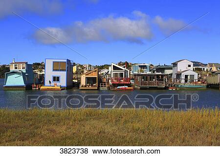 Usa, Californie, San Francisco, Sausalito, Houseboats. View Large Photo Image Stock Photo - Usa, Californie, San Francisco, Sausalito, Houseboats.. Fotosearch