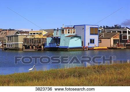 Usa, Californie, San Francisco, Sausalito, Houseboats. View Large Photo Image Stock Photograph - Usa, Californie, San Francisco, Sausalito, Houseboats.. Fotosearch