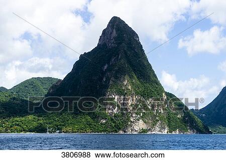 Stock Photo - Volcanic natural site: Petit and Grand Piton, classified Unesco, Sainte-Lucie, West Indies. Fotosearch