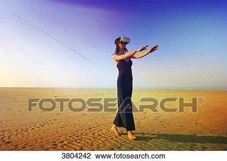 Woman at beach. Virtual Reality Headset View Large Photo Image Stock Image - Woman at beach. Virtual Reality Headset. Fotosearch