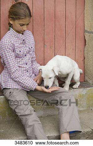 Young girl giving drug to her dog View Large Photo Image Stock Image - Young girl giving drug to her dog. Fotosearch