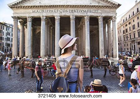 Young woman standing in profile, contemplates the Roman Pantheon View Large Photo Image Stock Photography - Young woman standing in profile, contemplates the Roman Pantheon. Fotosearch