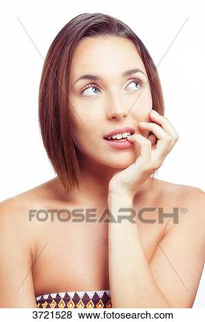 Young woman thinking looking to the side View Large Photo Image Stock Photo - Young woman thinking looking to the side. Fotosearch