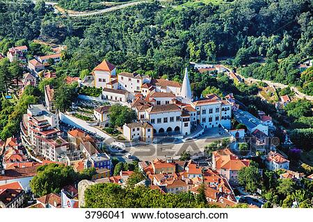 Stock Image - Aerial view of the city of Sintra, Lisbon area, Portugal. Fotosearch