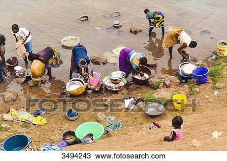 Stock Image - Africa, Mali, dishes along the river Niger.. Fotosearch