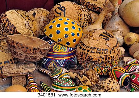 Stock Image - Africa, Mali, Segou, along the Niger River, handicrafts for tourists. Fotosearch