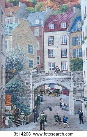 Stock Image - Canada, Province of Quebec. Quebec town. Old city. Notre Dame street. The fresco of the Quebeckers. Fotosearch
