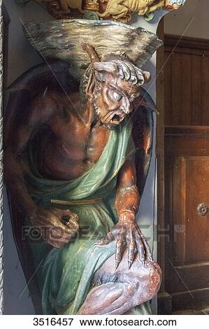 France, Aude, Rennes-le-Chateau, the devil supporting the stoup, famous symbol of the village, at the entrance of the church View Large Photo Image Stock Photo - France, Aude, Rennes-le-Chateau, the devil supporting the stoup, famous symbol of the village, at the entrance of the church. Fotosearch