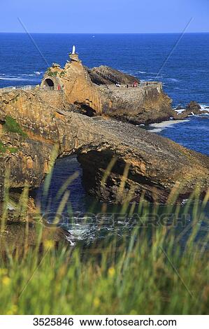 France, Basque Country, Biarritz. Rocher de la Vierge. View Large Photo Image Stock Photograph - France, Basque Country, Biarritz. Rocher de la Vierge.. Fotosearch
