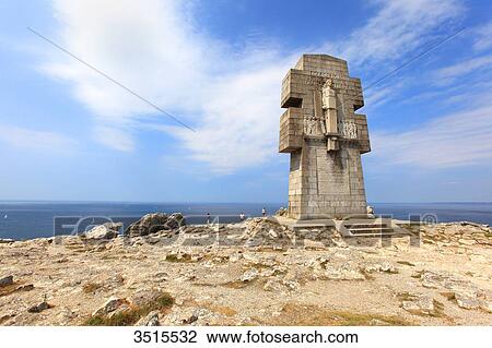 Stock Image - France, Brittany, Crozon Peninsula. Pen Hir cape. Monument to the Bretons of Free France, known as the Cross of Pen-Hir.. Fotosearch