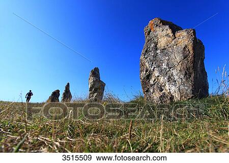 France, Brittany, Crozon Peninsula. Camaret sur Mer. Line of standing stones (Lagatjar). View Large Photo Image Stock Photo - France, Brittany, Crozon Peninsula. Camaret sur Mer. Line of standing stones (Lagatjar).. Fotosearch