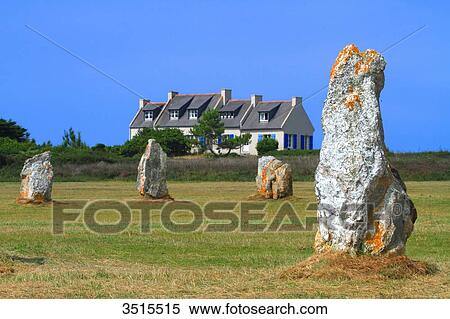 France, Brittany, Crozon Peninsula. Camaret sur Mer. Line of standing stones (Lagatjar). View Large Photo Image Stock Photography - France, Brittany, Crozon Peninsula. Camaret sur Mer. Line of standing stones (Lagatjar).. Fotosearch