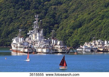 Stock Photography - France, Brittany, Crozon Peninsula. Landevennec. Rade de Brest. Aulne mouth. Ships cemetery of Landevennec. Fotosearch