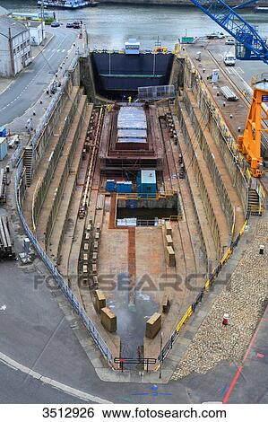 Stock Photograph - France, Brittany, Finistere, Brest. Dry dock.. Fotosearch