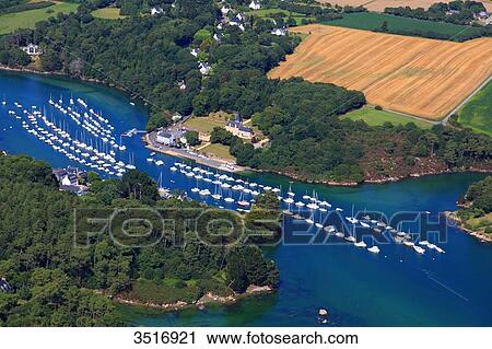 Stock Image - France, Brittany, Morbihan. Aerial view. The Aven river.. Fotosearch