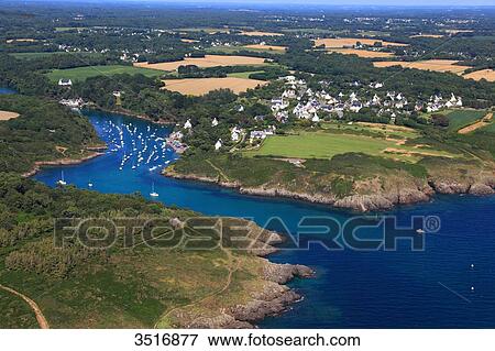 France, Brittany, Morbihan. Aerial view. Moelan sur mer. Merrien harbour. View Large Photo Image Stock Photo - France, Brittany, Morbihan. Aerial view. Moelan sur mer. Merrien harbour.. Fotosearch
